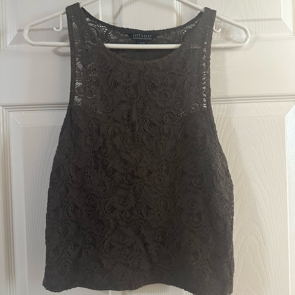 American Eagle Outfitters Lace Tank Top - Dark Gray